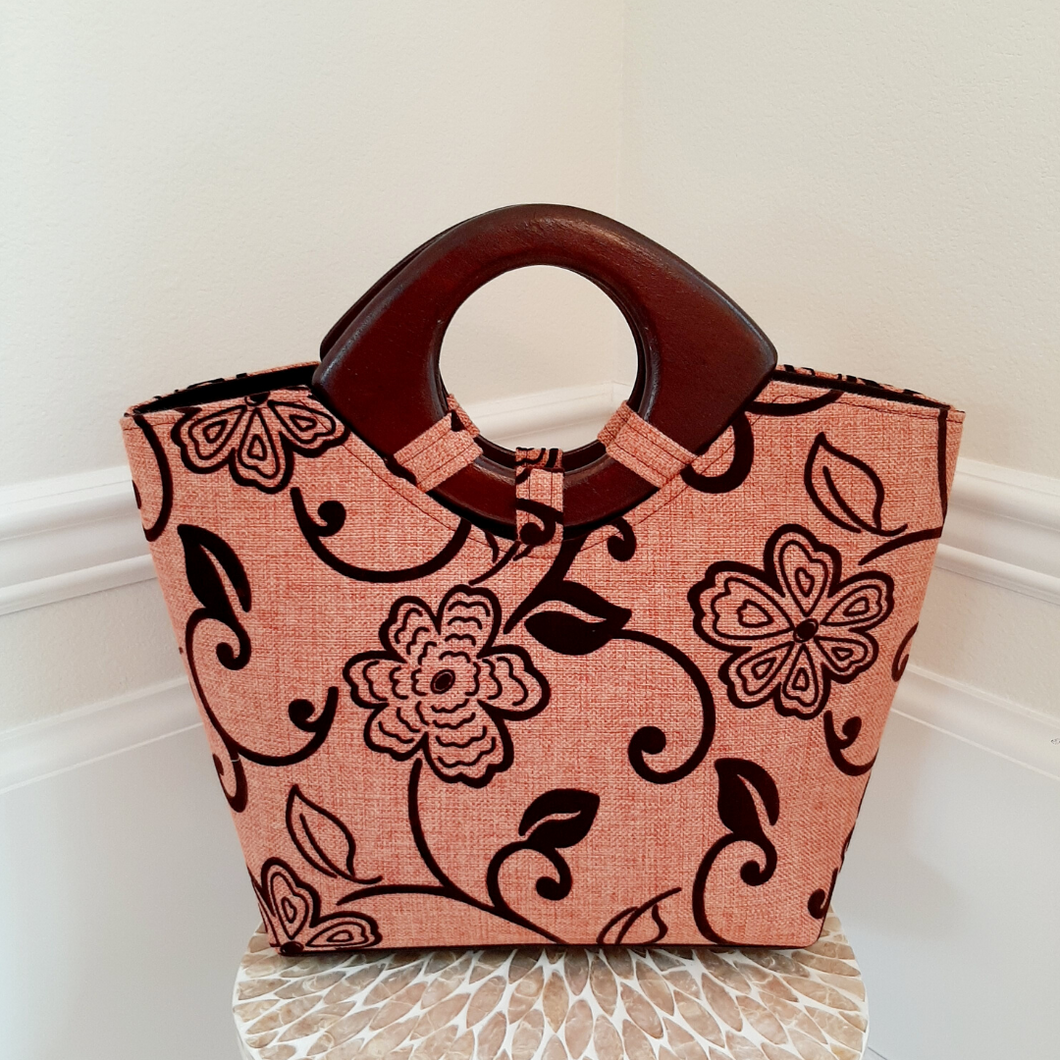 Crochet wooden handle purse hand bag 🧶 Terracotta... - Depop